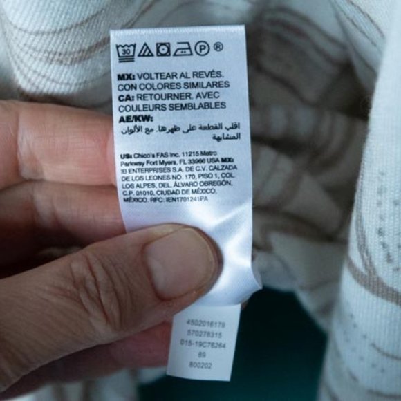 Chico's Cream w Tan Foliage Scoop Neck Woven Long Sleeve Tee womens 1 (M) - Picture 7 of 13